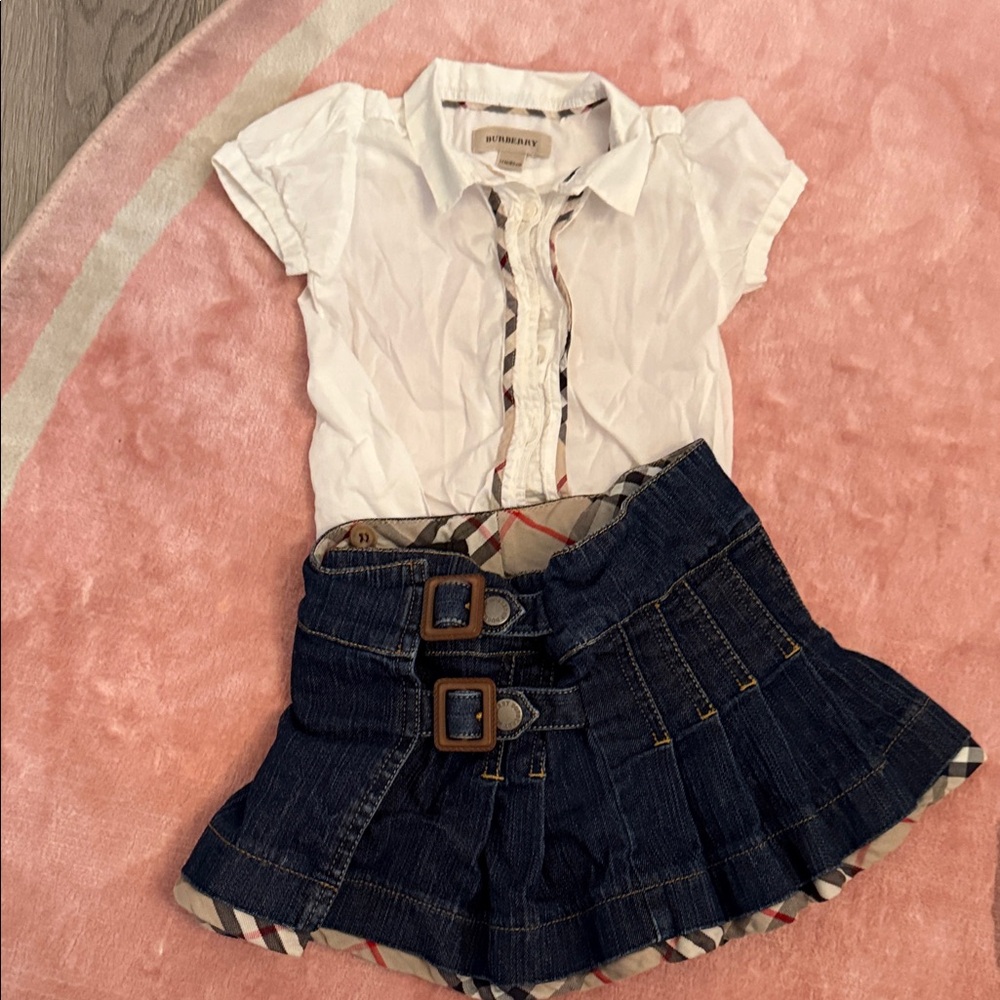 Authentic Burberry White kids white shirt<12M> skirt <2>